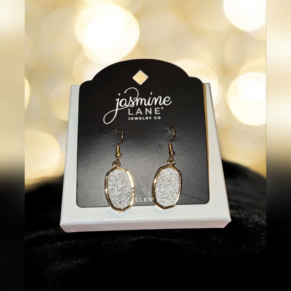 Jasmine Lane Gold And White Stone Oval Earrings, NWT